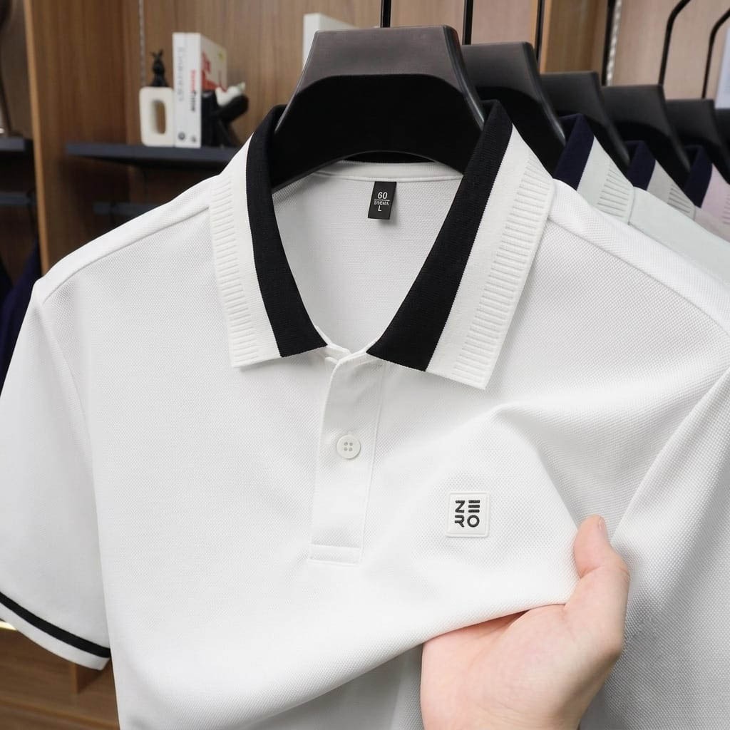 100% Knitting Dying PK Cotton Polo Shirt [Zero-White]