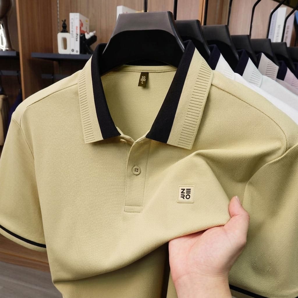 100% Knitting Dying PK Cotton Polo Shirt [Zero-Sand Beige]